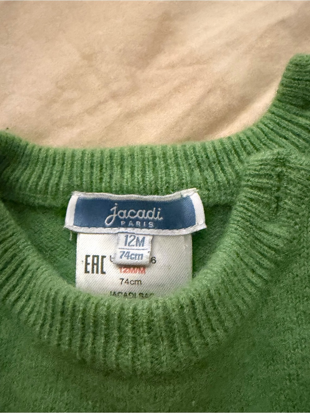 Jacadi | Green Wool Crewneck Baby Sweater - Picture 3 of 5